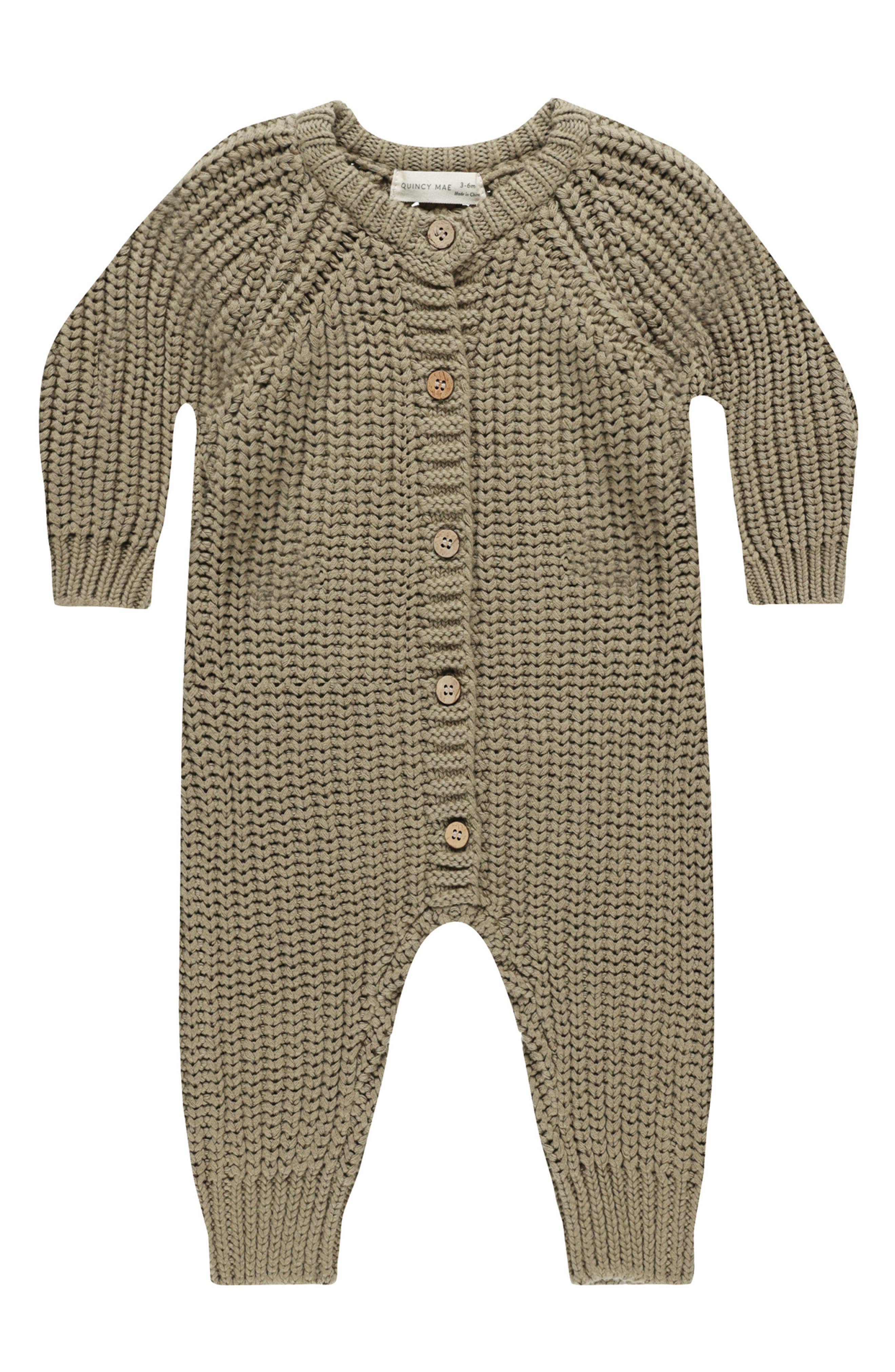 QUINCY MAE Organic Cotton Chunky Knit Jumpsuit in Olive 