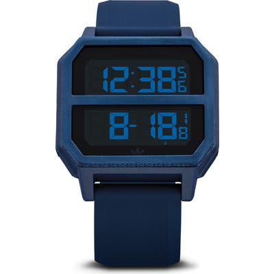 Adidas Archive Digital Silicone Strap Watch, 40Mm