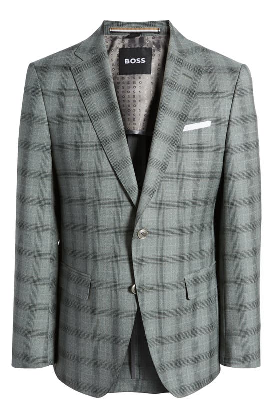 Shop Hugo Boss Hutson Plaid Virgin Wool Sport Coat In Open Green