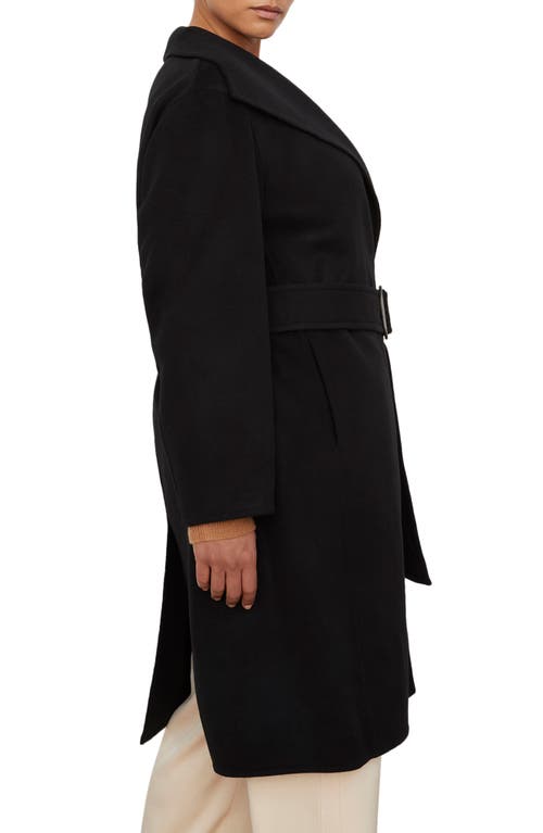 Vince Drape Neck Belted Wool & Cashmere Coat In Black