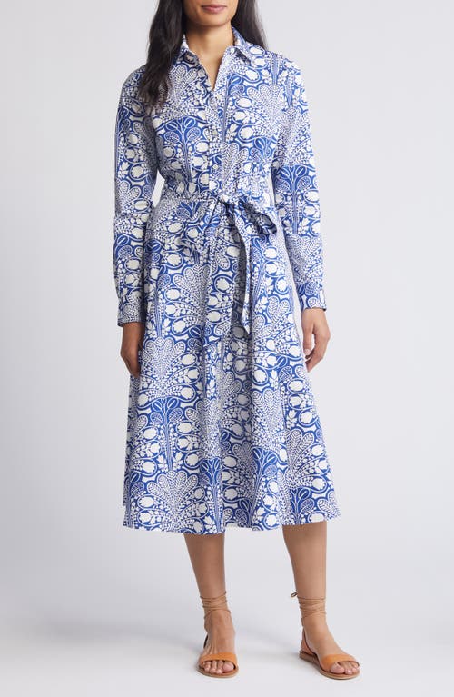 Amy Floral Long Sleeve Cotton Midi Shirtdress in Gardenia Swirl