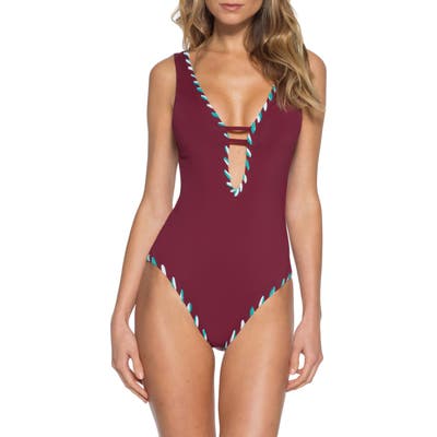 Becca Camille Reversible One-Piece Swimsuit, Burgundy