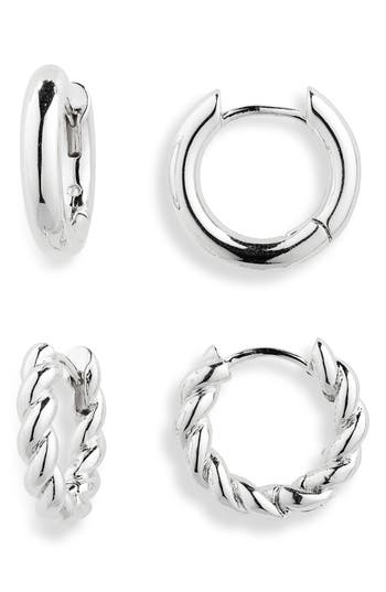 Shop Nordstrom Rack Demi Fine 2-pack Assorted Huggie Hoop Earrings In Silver