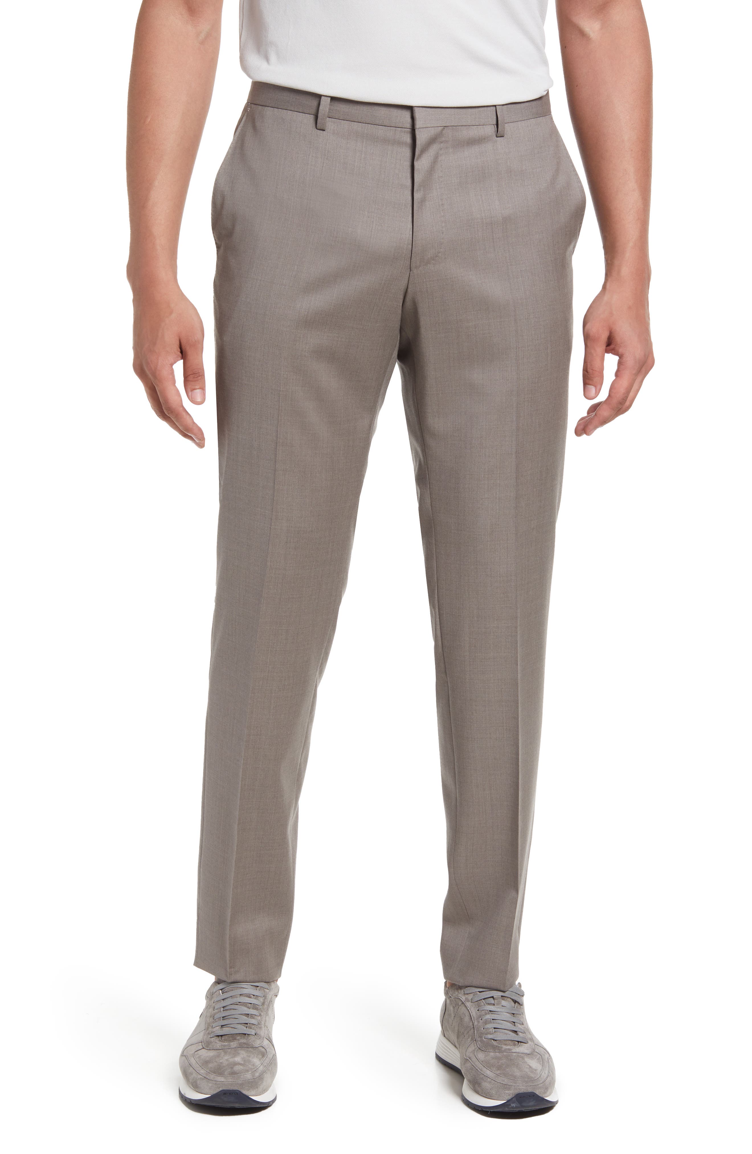 HUGO BOSS Size 40 Regular Grey Taupe Nailhead Virgin Wool Suit main image 1