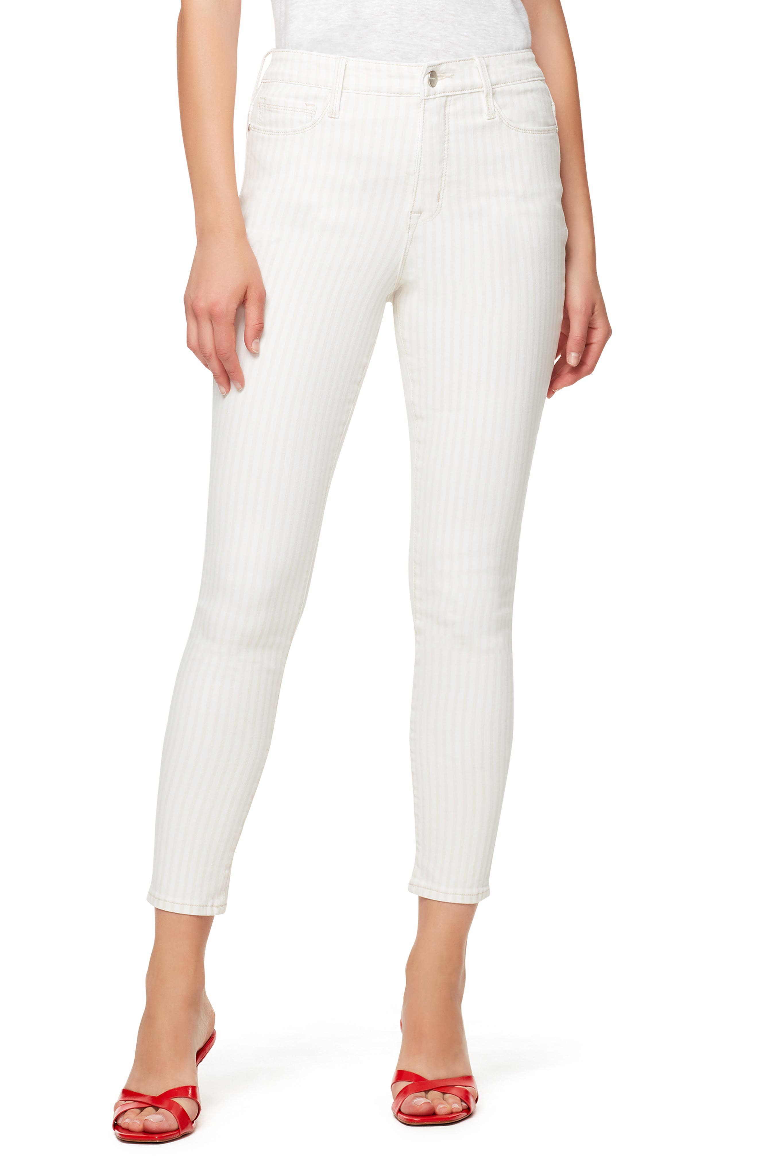 High Waist Stripe Skinny Ankle Jeans 