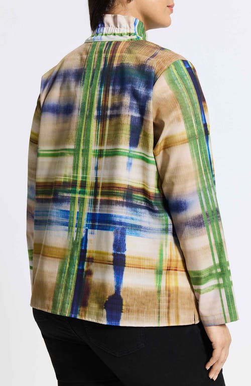 Foxcroft Carolina Painterly Stripe Cotton Button-up Shirt In Blue Multi