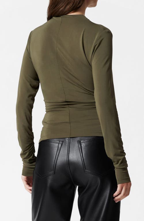 Shop & Other Stories Drape Asymmetric Funnel Neck Top In Khaki Green Dark