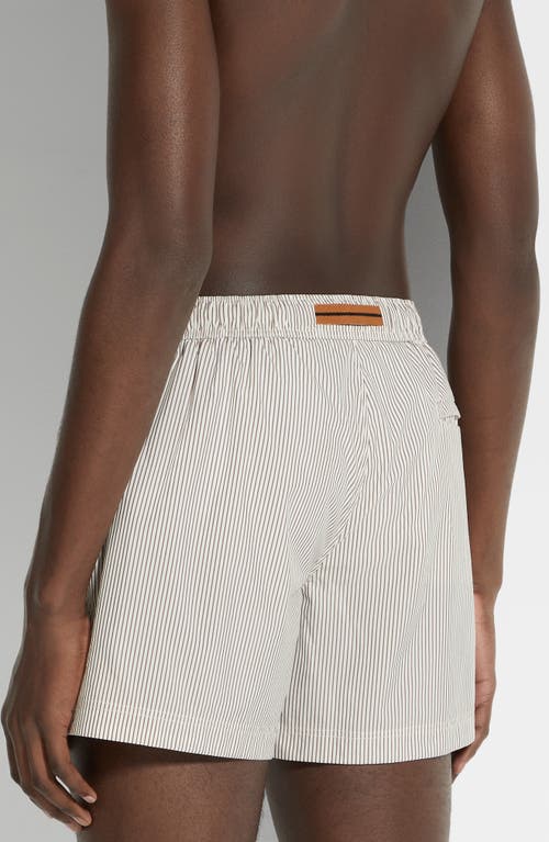 Shop Zegna Pinstripe Swim Trunks In Blule