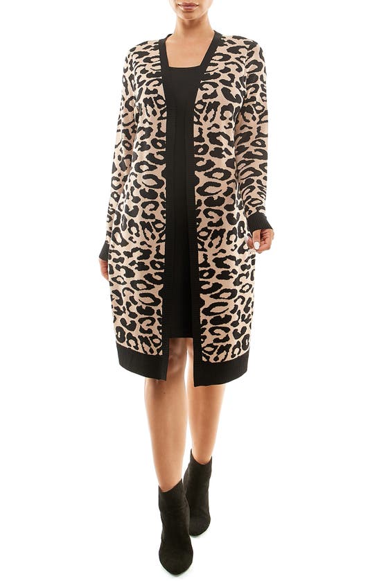 Nina Leonard Twofer Knit Dress In Black/ Tan