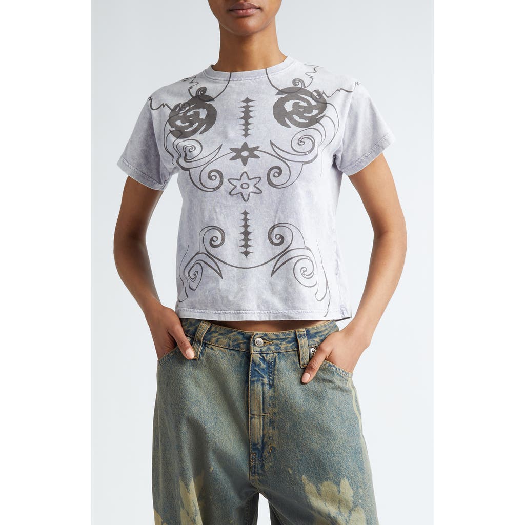Paolina Russo Relic Print Cotton Baby Tee In Lilac/volcanic Glass