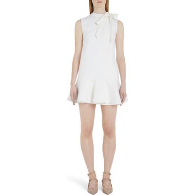 Valentino Tie Neck Ruffle Hem Wool Blend Minidress