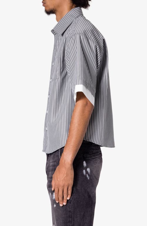 Mnml Oversize Stripe Short Sleeve Button-up Shirt In Black