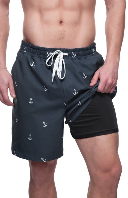 Shop Rokka&rolla Compression Liner Stretch Swim Trunks Upf 50+ In Navy Ankor