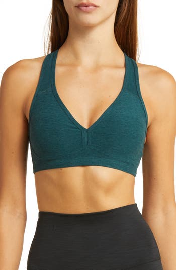 Shop Beyond Yoga Lift Your Spirits Sports Bra In Midnight Green Heather