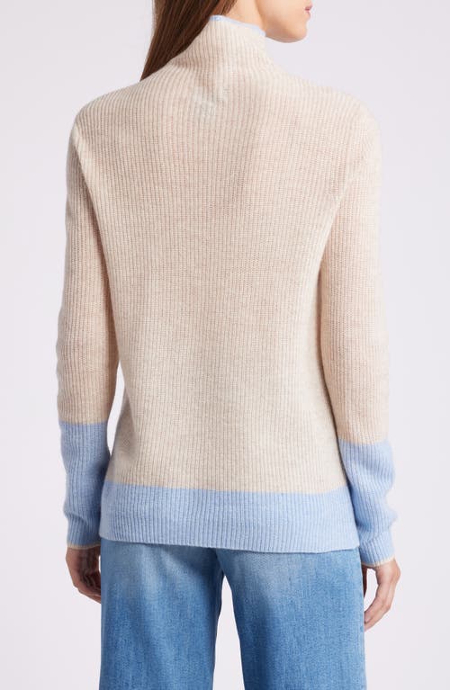 Shop Griffen Funnel Neck Wool & Cashmere Rib Sweater In Oat/light Blue