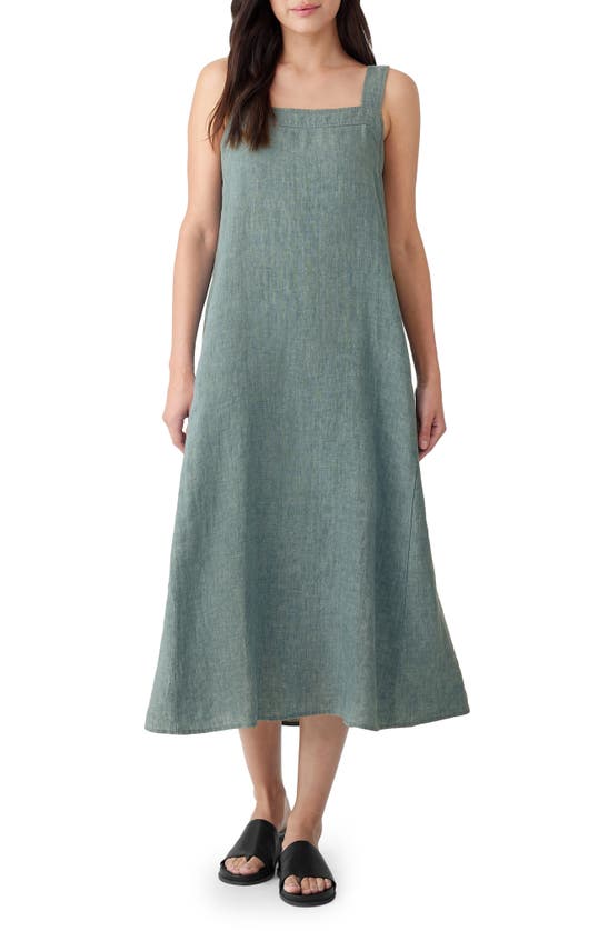 linen mix dresses Blue Melange Loose Linen Maxi Dress from NikkaPlace