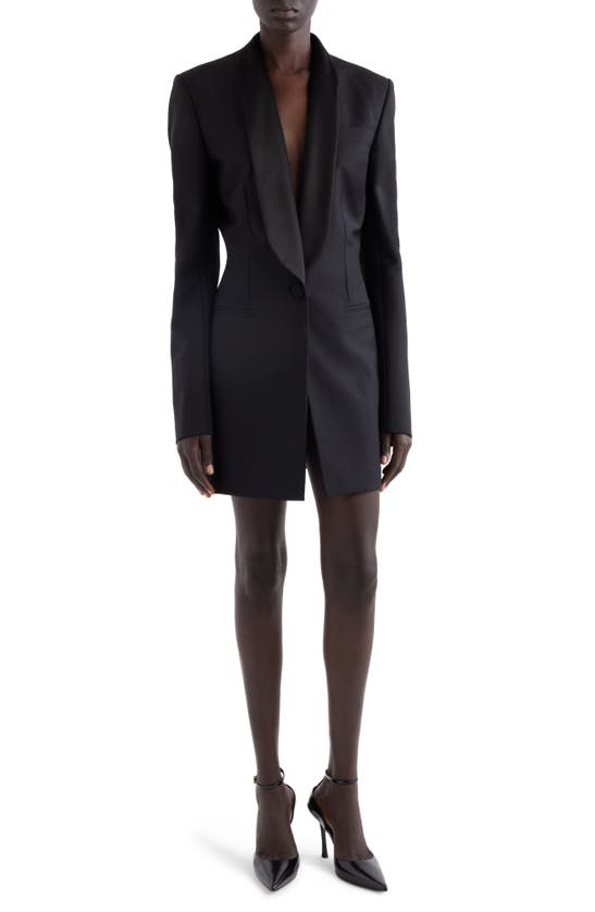Givenchy Drape Tux Wool & Mohair Long Sleeve Blazer Minidress In Black
