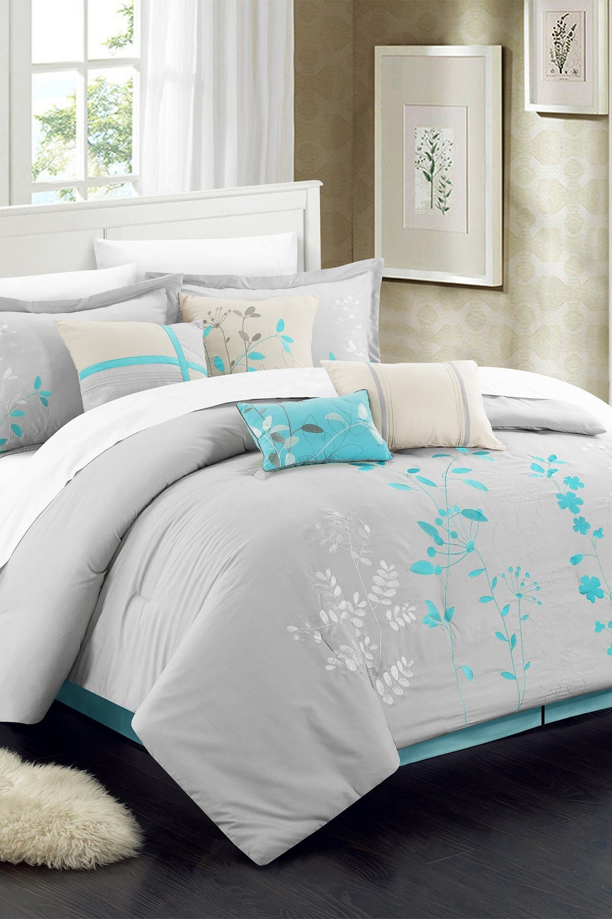 Chic Home Bedding King Brooke Comforter 8Piece Set Turquoise