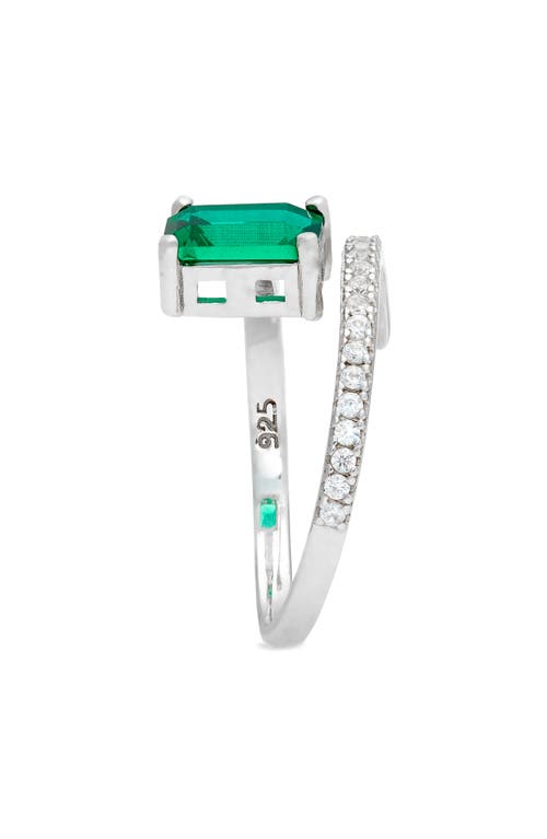 Shymi Cubic Zirconia Bypass Statement Ring In Silver/green