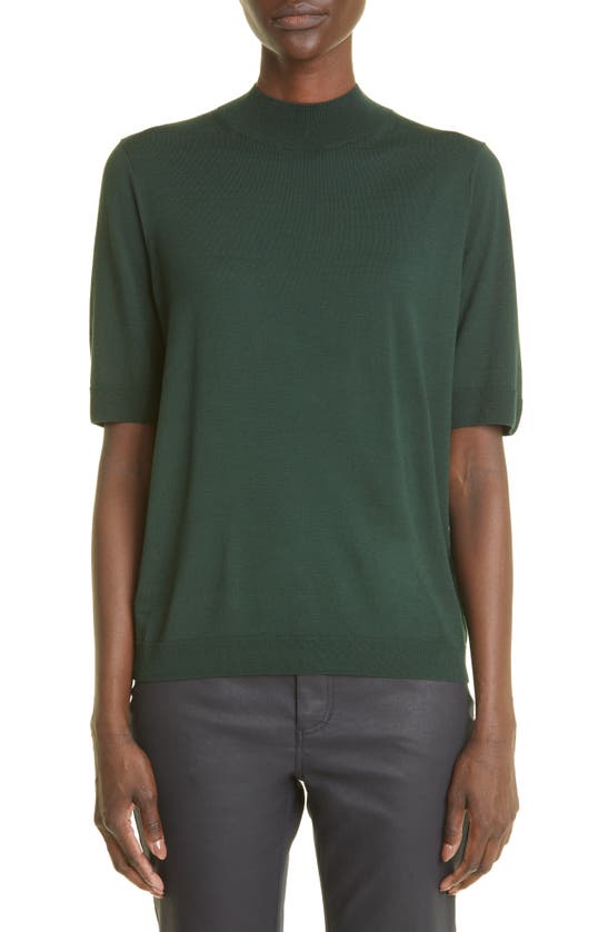 Lafayette 148 Mock Neck Short Sleeve Jumper In Dark Seaweed
