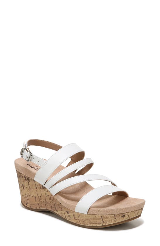 Lifestride Discover Wedge Sandal In White Faux Leather