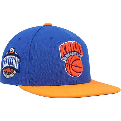 Men's Mitchell & Ness Blue/Orange New York Knicks Hardwood Classics Coast to Coast Fitted Hat