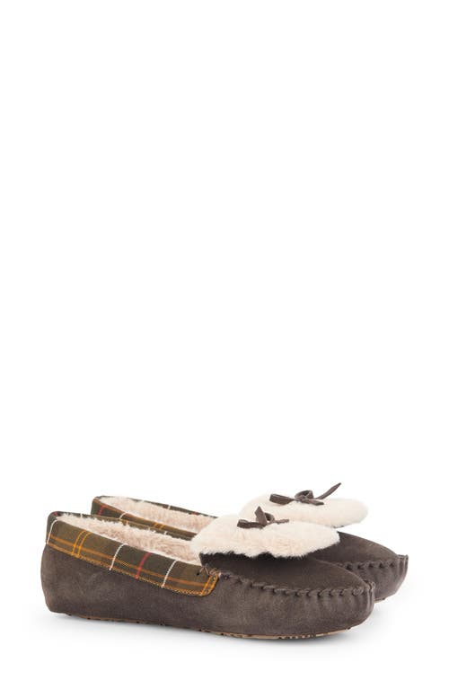 Barbour Darcie Faux Fur Lined Slipper in Chocolate Suede/Classic