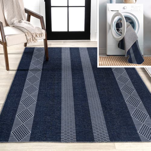 Jonathan Y Nautisk Trellis Stripe Machine-washable Area Rug In Navy/gray