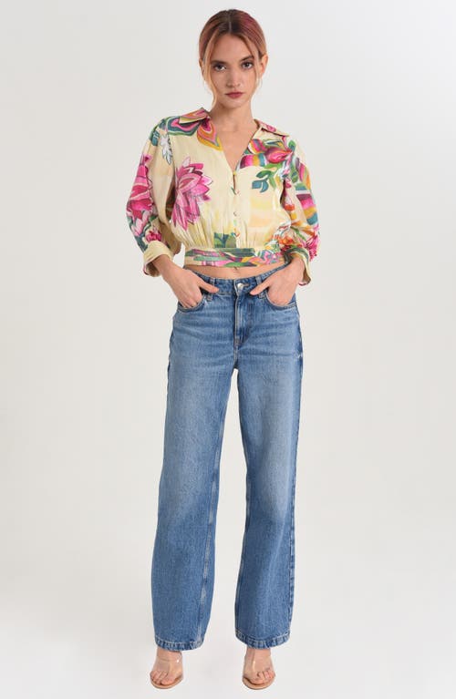 Shop Ciebon Cierra Floral Print Crop Shirt In Cream Multi