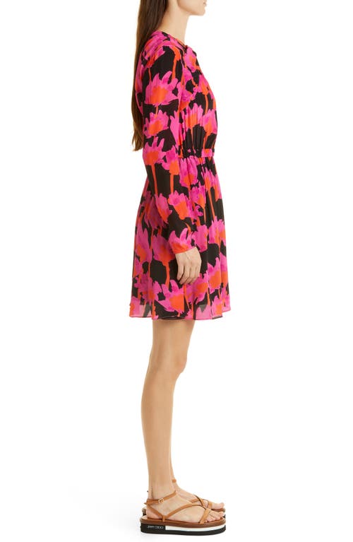 Shop Jason Wu Floral Long Sleeve Twist Front Minidress In Black/pink Multi