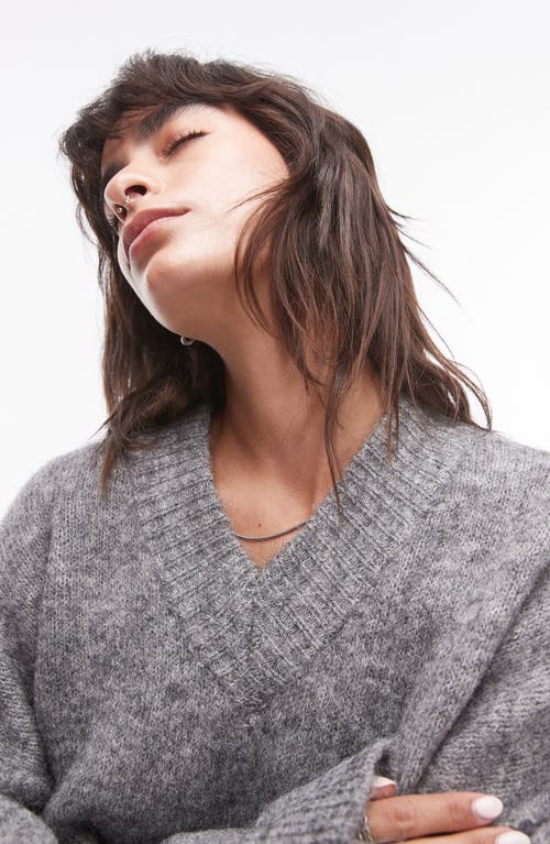 Shop Topshop High V-neck Sweater In Grey