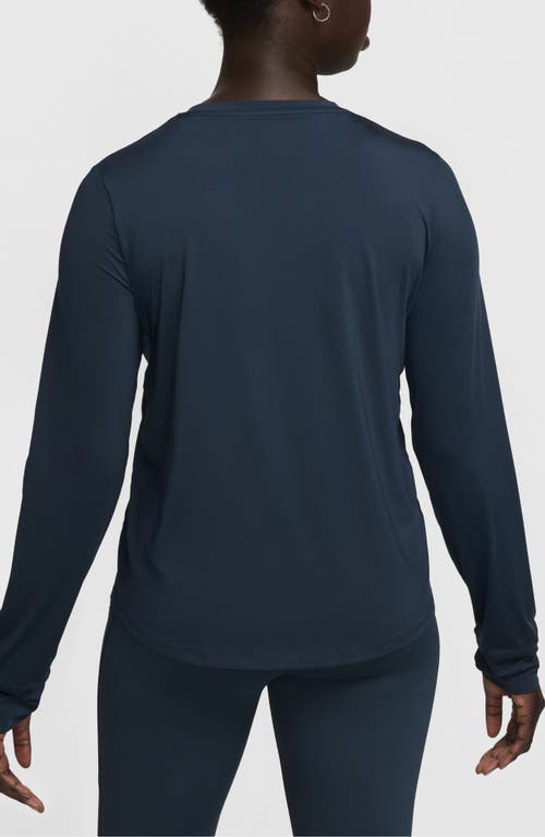 Shop Nike One Classic Dri-fit Long Sleeve Training Top In Armory Navy/black