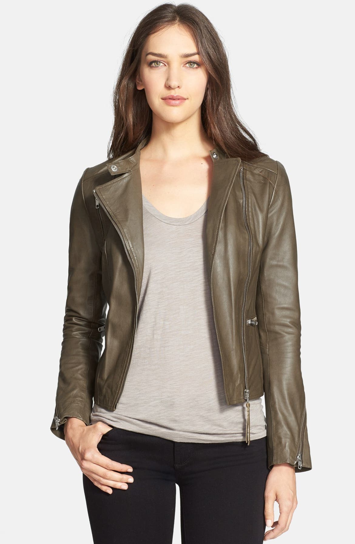 Mackage 'Mirela' Zip Detail Lambskin Leather Moto Jacket | Nordstrom