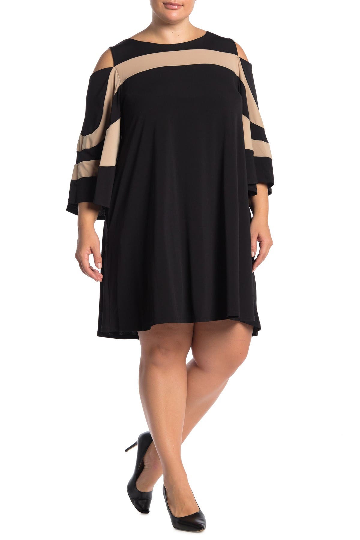 nina leonard cold shoulder dress