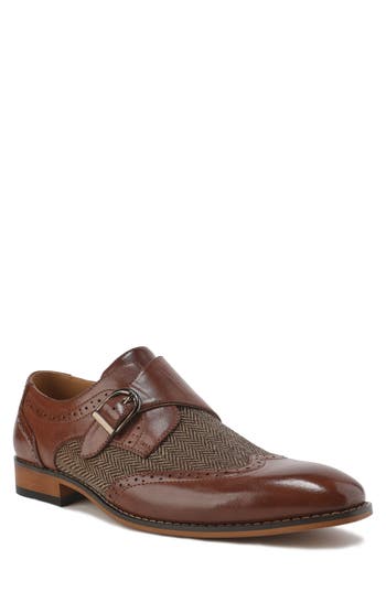 Gino Vitale Monk Strap Herringbone Dress Shoe In Brown