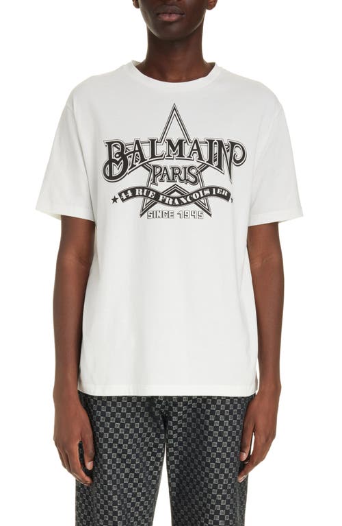 Balmain Organic Cotton Star Logo Graphic T-shirt In Gab White/black