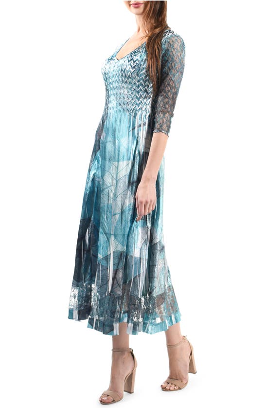 Shop Komarov Abstract Print Charmeuse & Lace Cocktail Midi Dress In Rainforest