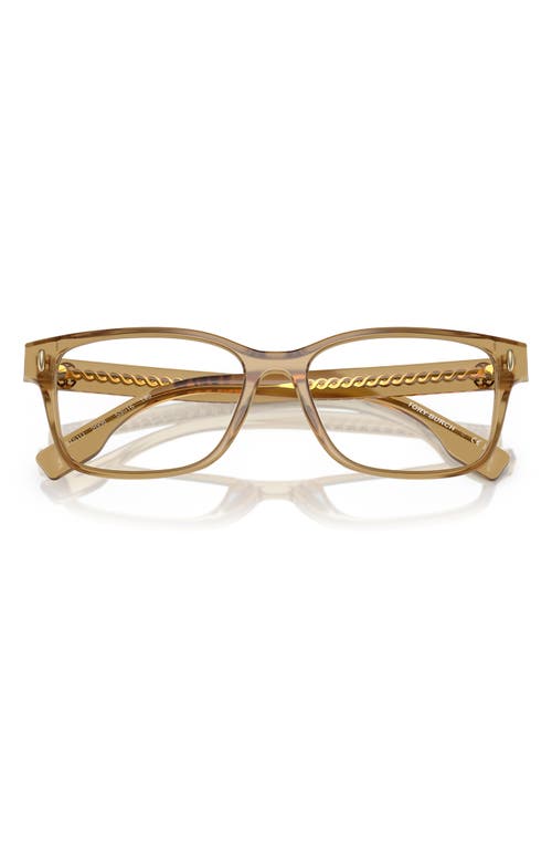 Tory Burch 49mm Rectangular Optical Glasses In Transparent Green