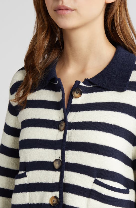 Shop Favorite Daughter The Annabel Stripe Knit Jacket In Navy/ White