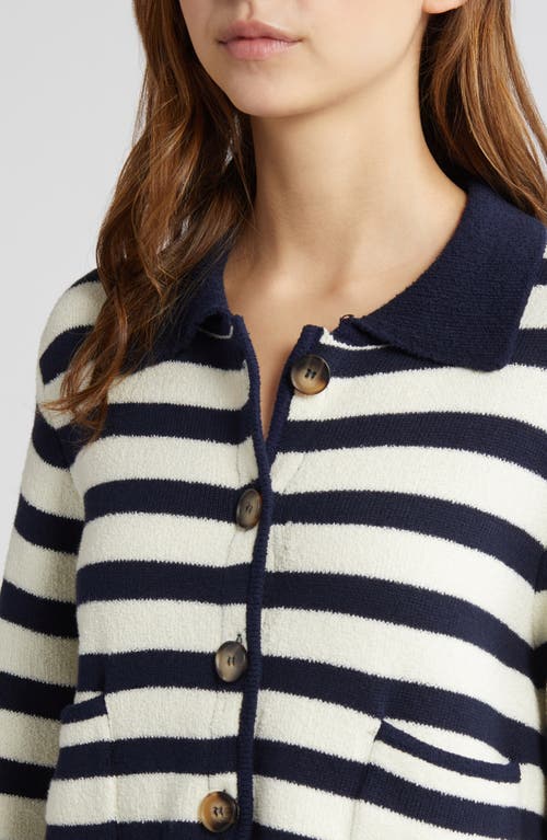 Shop Favorite Daughter The Annabel Stripe Knit Jacket In Navy/white