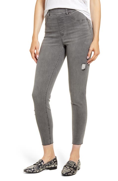 Women M Spanx Grey Denim Jeans Pants Vintage Distressed Ankle