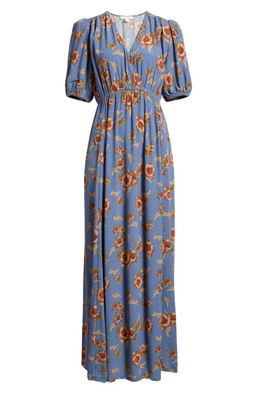 Shop Treasure & Bond Floral Surplice V-neck Maxi Dress In Blue- Pink Wander Floral