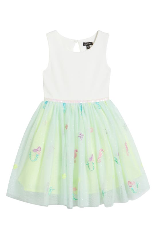 Zunie Kids' Sequin Embroidered Dress In Ivory/ Mint