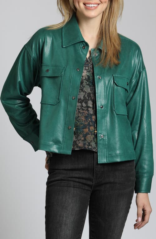 Shop Apny Faux Leather Shirt Jacket In Emerald