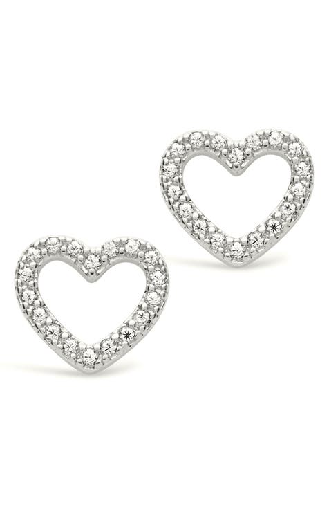 Sterling Silver CZ Open Heart Stud Earrings