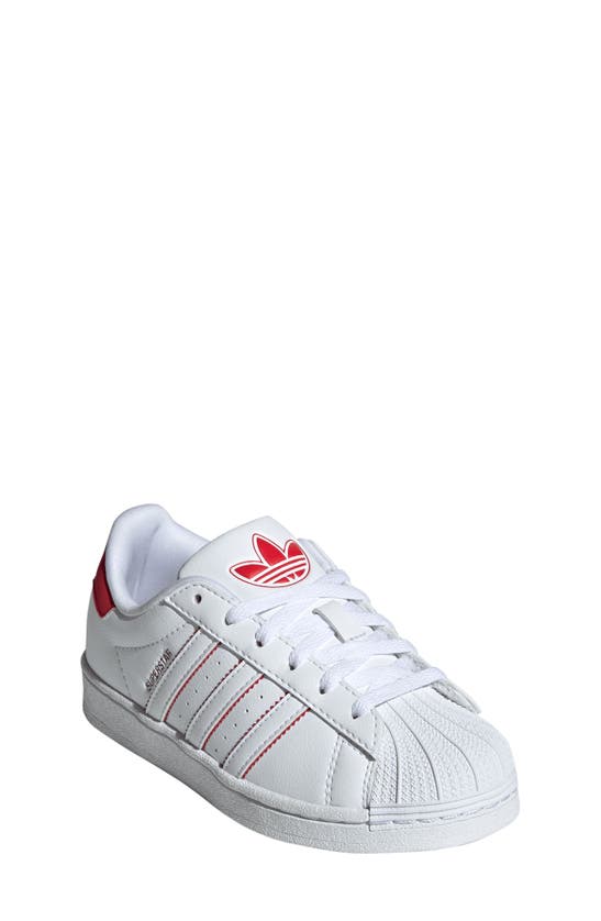 Shop Adidas Originals Kids' Superstar Sneaker In White/ Scarlet/ White
