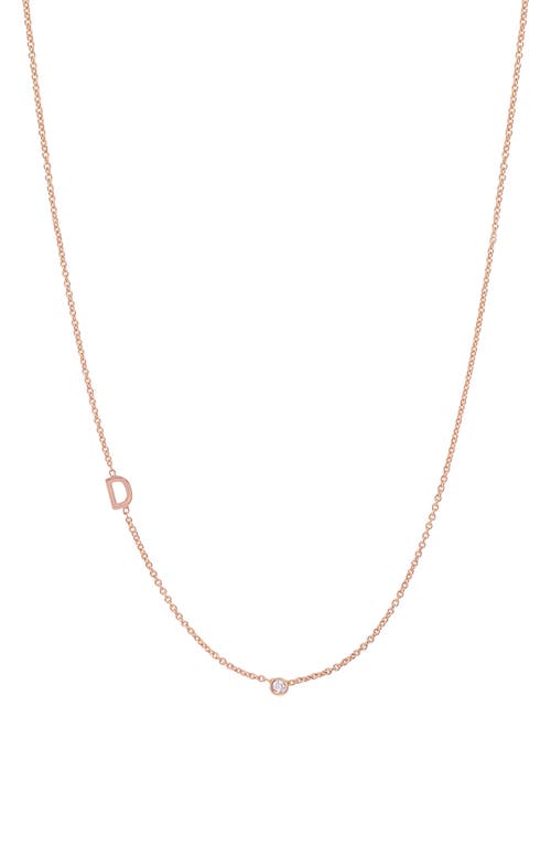 Small Asymmetric Initial & Diamond Pendant Necklace in 14K Rose Gold-D