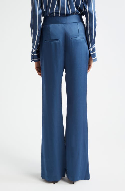 Shop Veronica Beard Lebone Satin Wide Leg Pants In Blue Stone