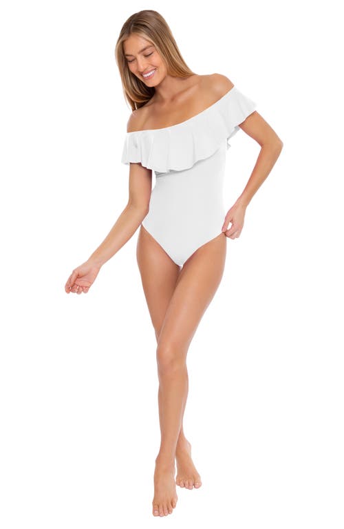 Shop Trina Turk Monaco Off The Shoulder Ruffle One-piece Swimsuit In White