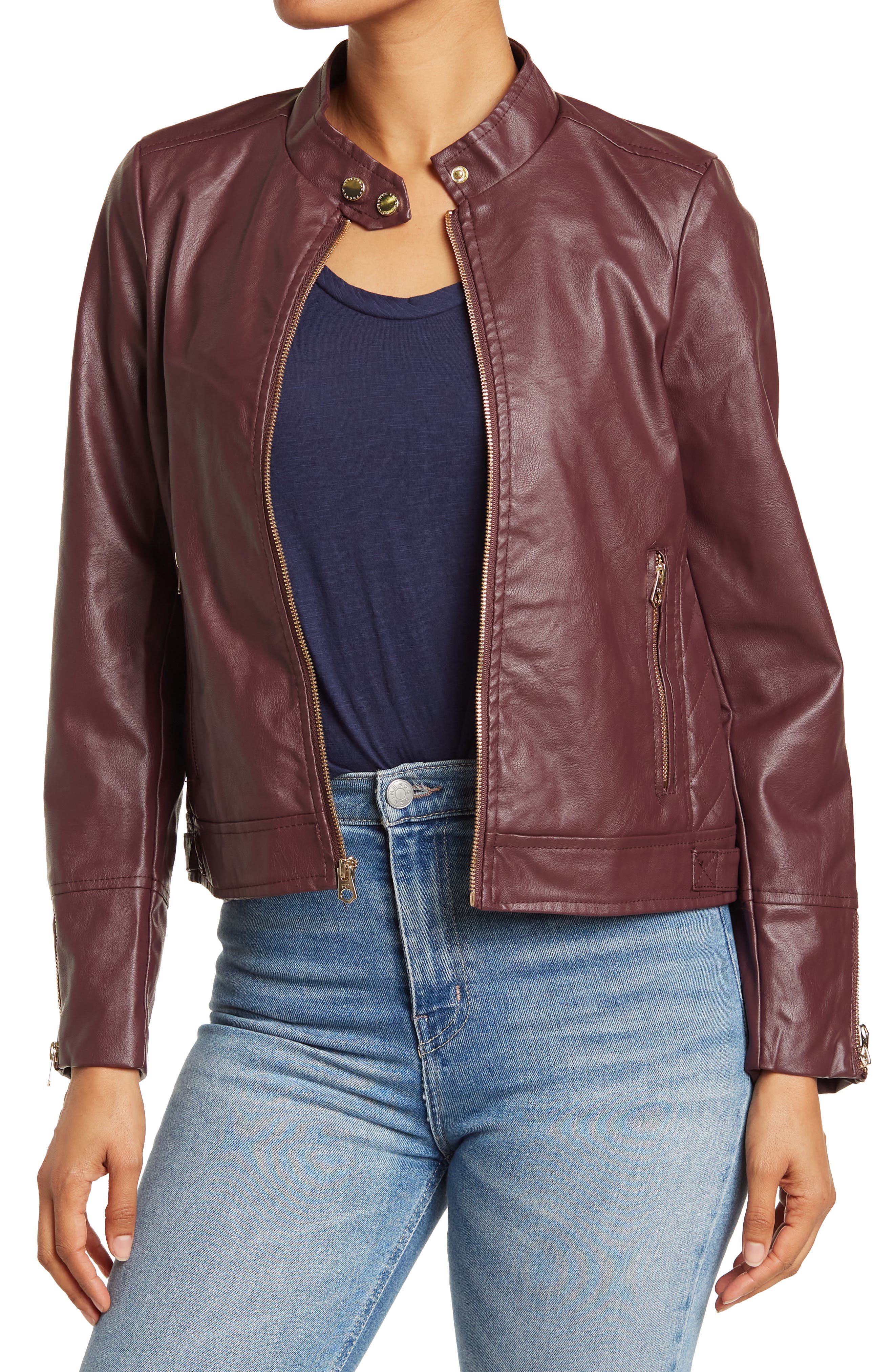 faux leather burgundy jacket